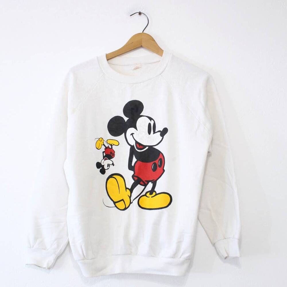 Vintage 80s Disney Mickey Mouse White Sweatshirt Mens Large Cartoon